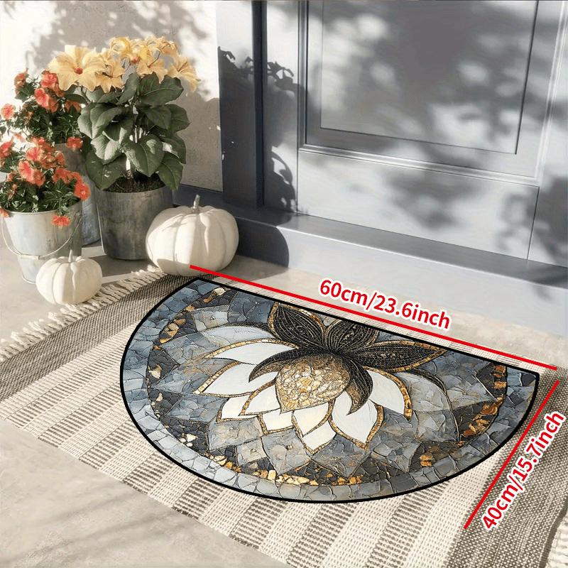Colorful Artistic Flower Semi-Circular Carpet Soft Non-Slip Decorative Mat 2D Print Aesthetic Rug for Bedroom Living Room Home Accent