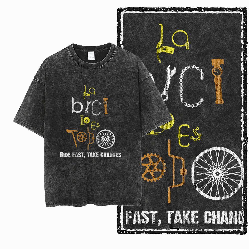 G Acid Washed Black Cotton Unisexs Vintage MTB bike Graphic Tshirt Streetwear Big Size Cool Oneck Unisexs Tee Tshirt
