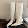 Модные Liyke Осенне-зимние белые женские сапоги до колена Уличный стиль Острый носок Низкие танкетки Каблуки Женская обувь для вечеринок Длинные сапоги Mujer