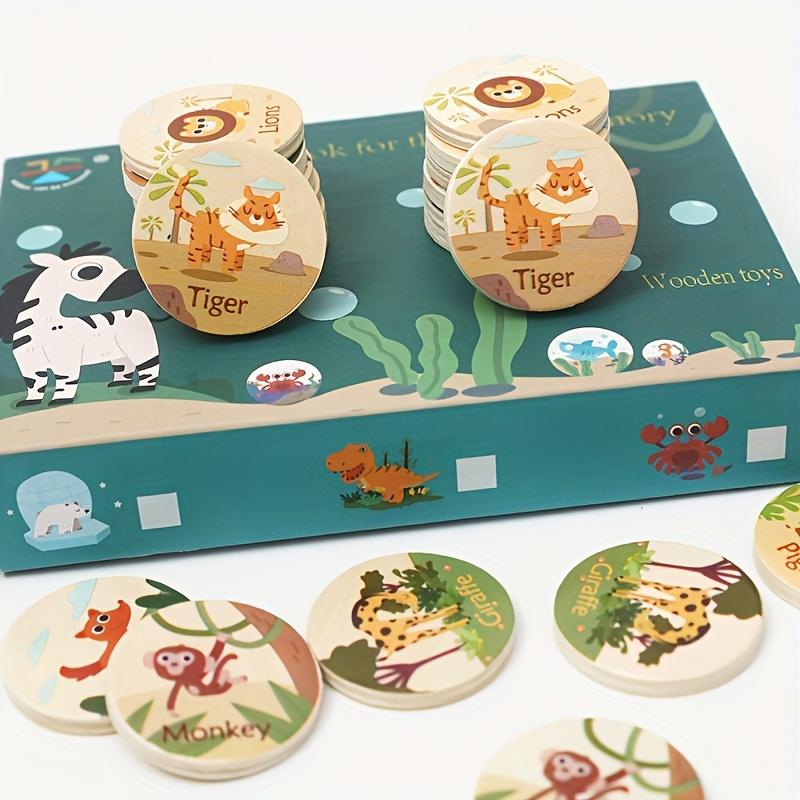 Wooden Dinosaur Match Memory Game for Kids Animal Memory Matching Cards Early Educational Toy for Pre-Kindergarten Kids Gifts