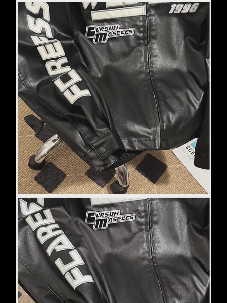 Мужская уличная кожаная куртка для мотоцикла с вышивкой - Американский гоночный костюм, воротник-стойка, мода High Street