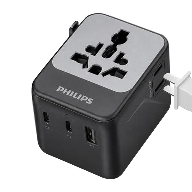 Philips Универсальный travel-адаптер с боковой розеткой 15 Вт, 2 розетки + 2 USB-C + 1 USB-A - Улучшенная версия модели 1005