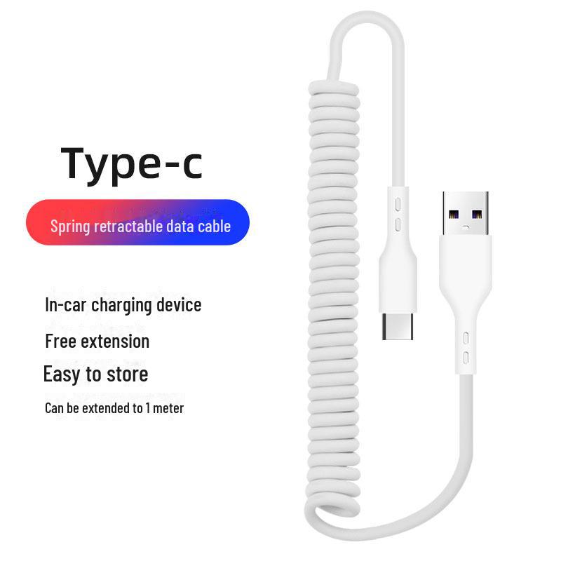66W Rapid Charging Car Spring Data Cable for Apple, Type-C, and Android Devices