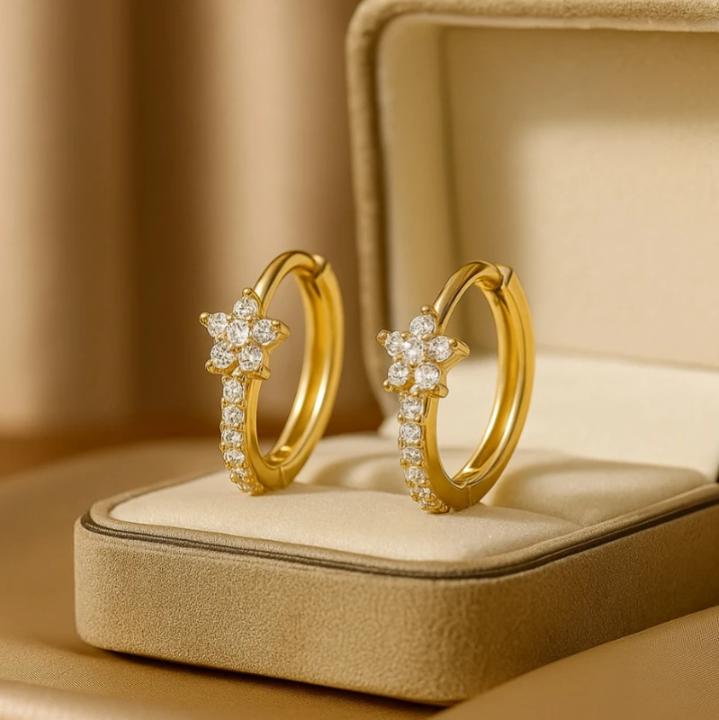 Stainless Steel Star Hoop Earrings for Women Girls Vintage Simple Zircon Paved Earrings Daily Wearing Party Jewelry Gift