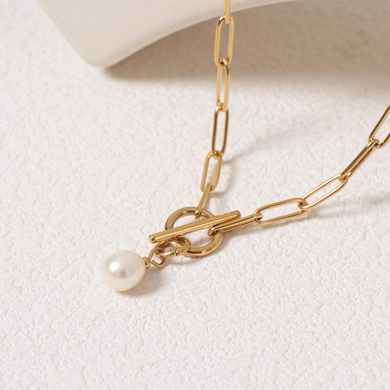 Жемчужное ожерелье, летняя модная универсальная цепочка на ключицу, простая цепочка со скрепками