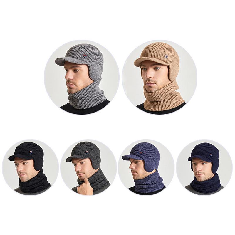 Зимняя теплая шапка с защитой ушей, комплект шарфов, бархатная шерстяная шапка, мужские шапки Skullies, вязаная толстая лыжная бейсболка, Балаклава, маска Gorras