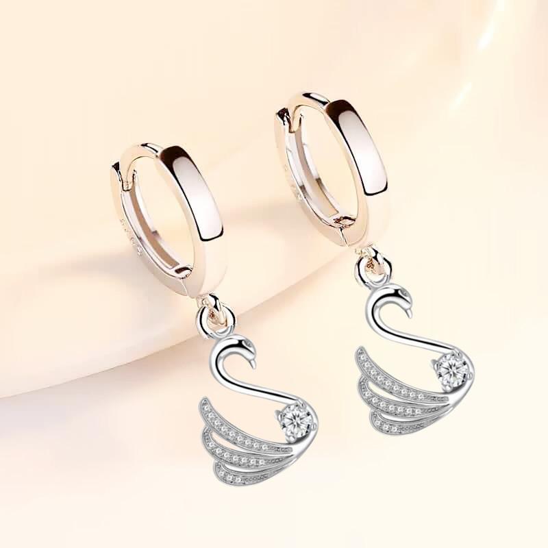 Темперамент Длинные серьги из искусственного серебра S925 Серьги с цирконием в виде летящего лебедя