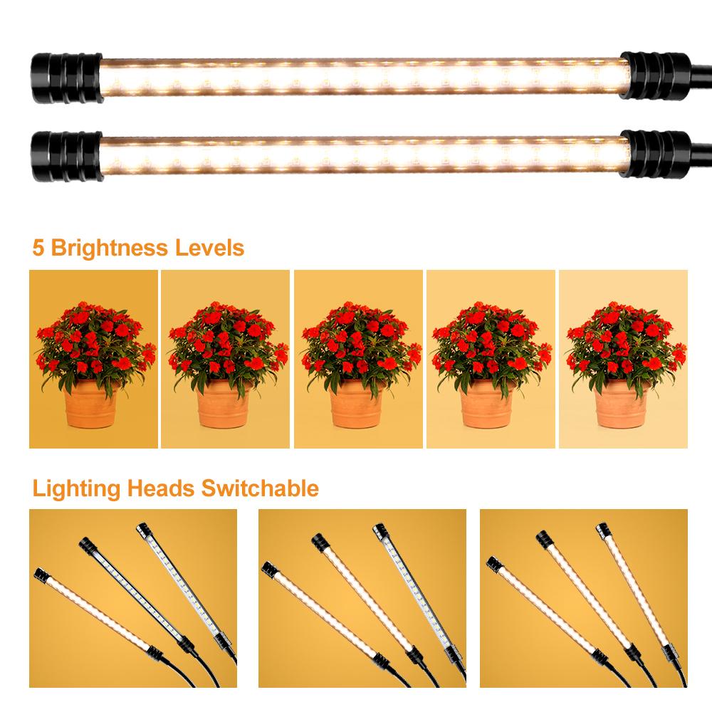 USB-свет для выращивания растений, солнечный свет, белый, полный спектр, угол освещения, регулируемый настольный зажим для выращивания