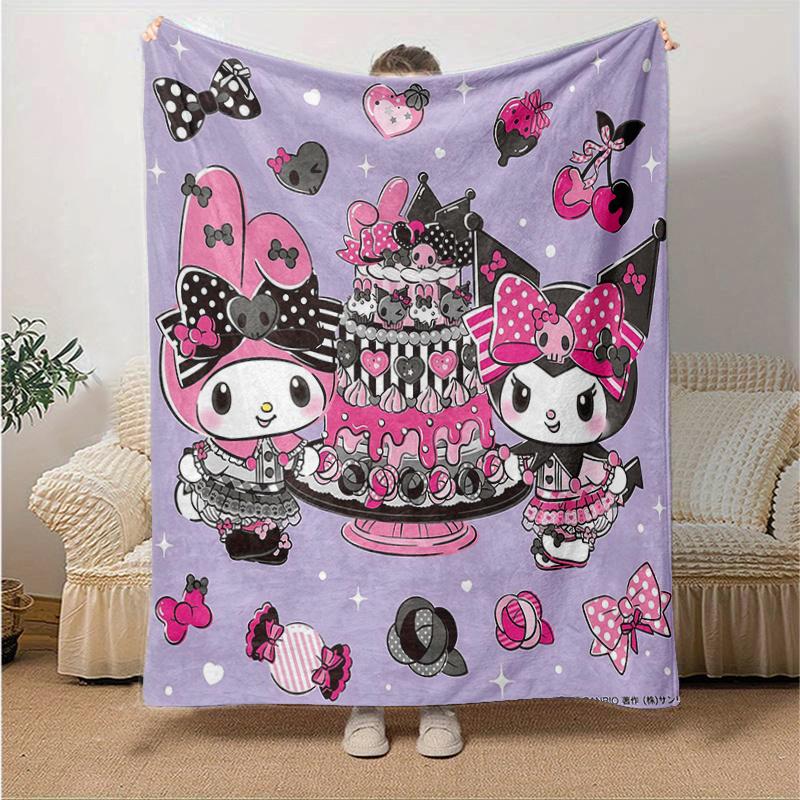 1pc My Melody and Kuromi Celebrate Blanket, Soft Throw for Room Decor, Perfect Gift for Family and Friend, Living Room, Travel, Camping, Car Blankets,