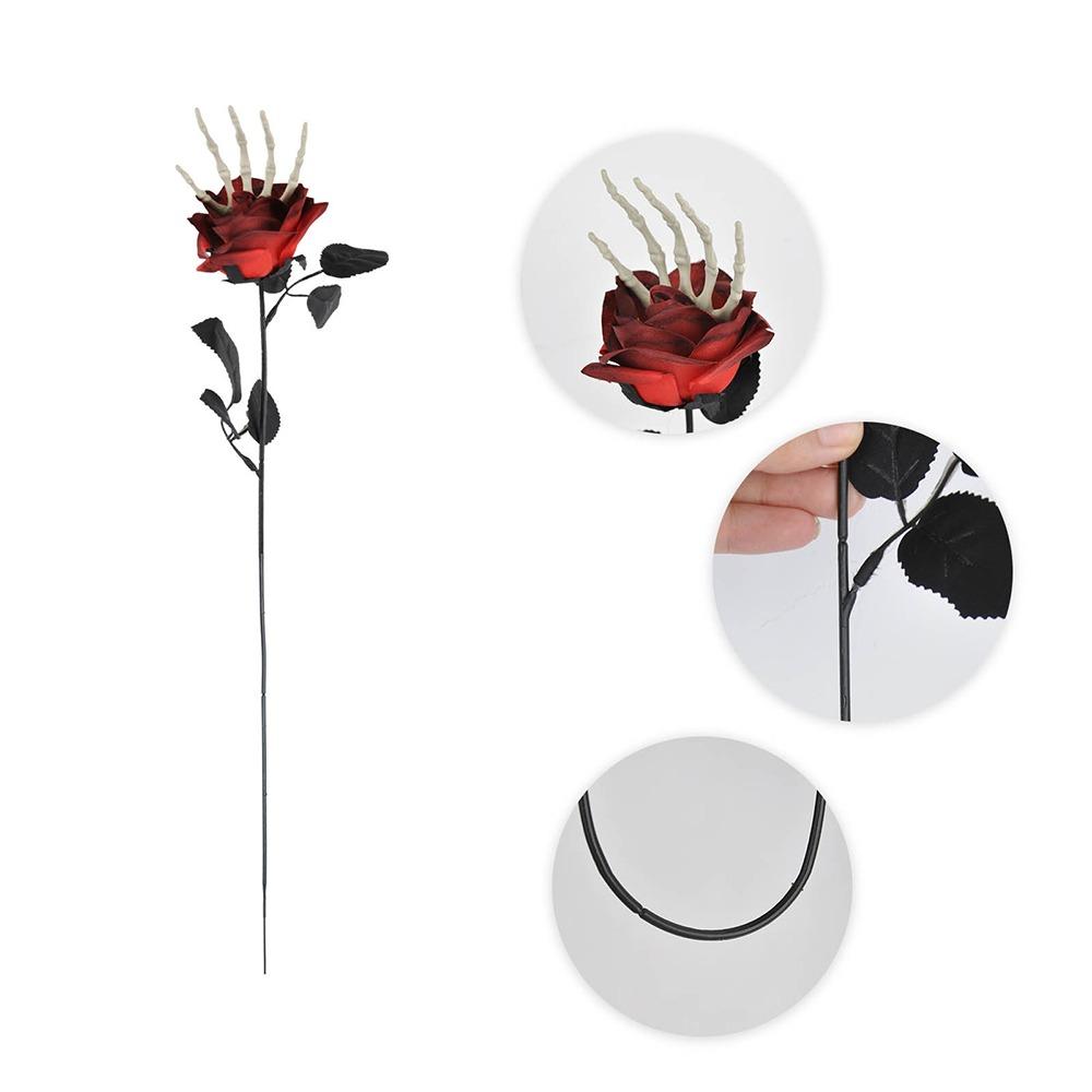 49cm Halloween Artificial Rose Gothic Realistic Skeleton Hand Rose Bouquet Handmade Simulation Fake Flower Halloween Party Props