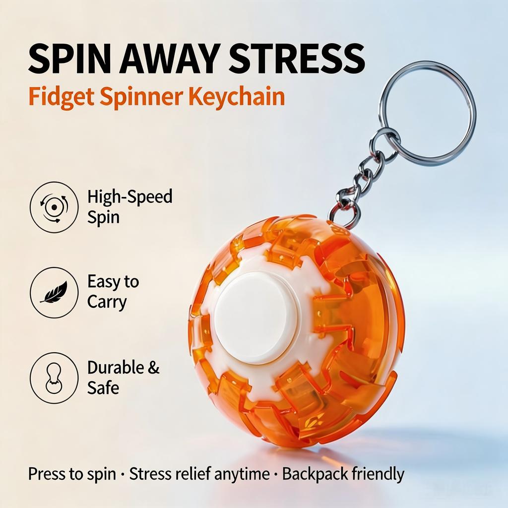 New 3D Press Fidget Spinner Ball Keychain Stress Relief Rotatable Fidget Toy Portable Anti‑Anxiety Sensory Decompression Gifts