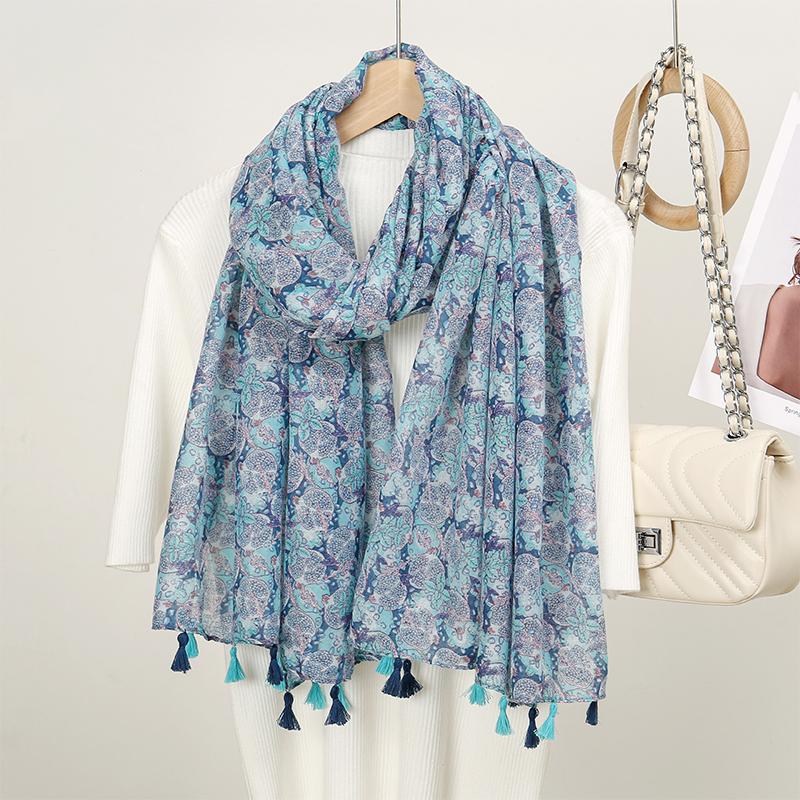 Designer Brand Women Scarf Classical Print Lady Shawls Cotton Feeling Soft Oversize Hijabs Neck Headband Tassel Foulard