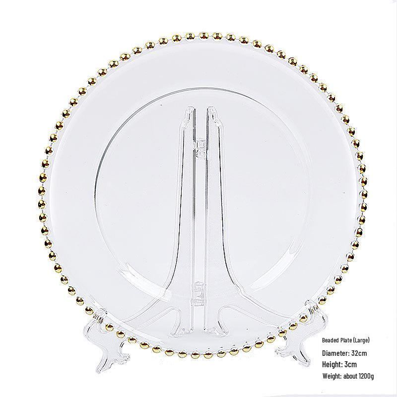 Xin Sen Прозрачная стеклянная тарелка для торта в европейско-американском стиле с золотым бордюром из бусин