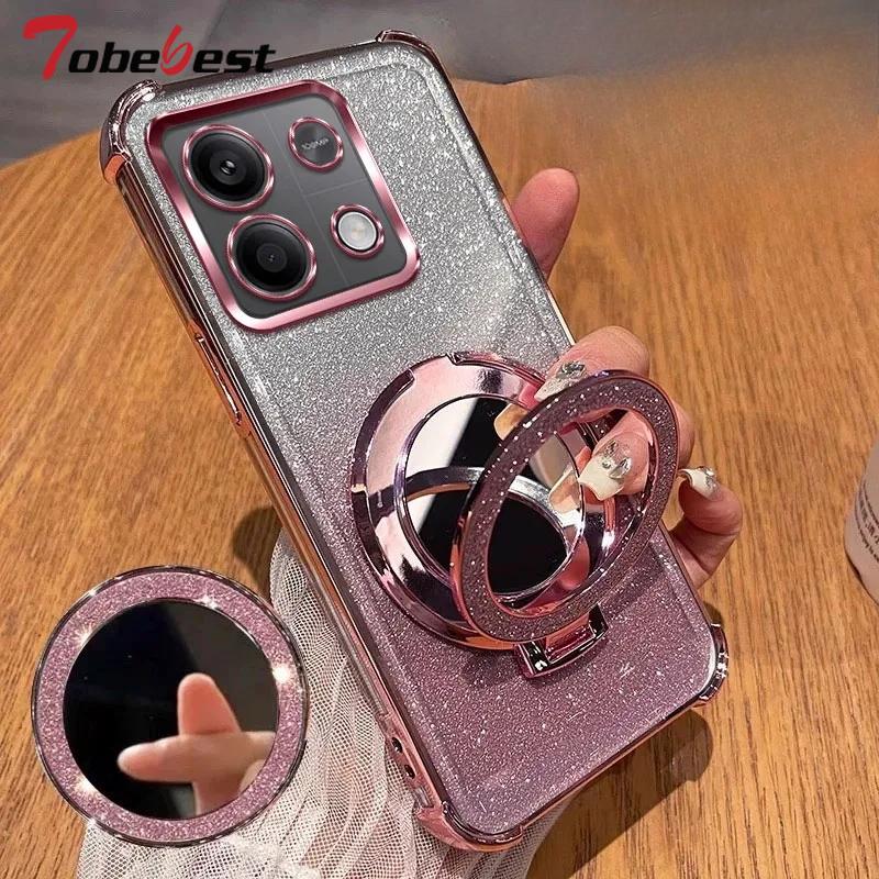 Блестящий противоударный силиконовый чехол для Xiaomi POCO X5 Pro 5G Зеркальный магнитный держатель-подставка Мягкая накладка