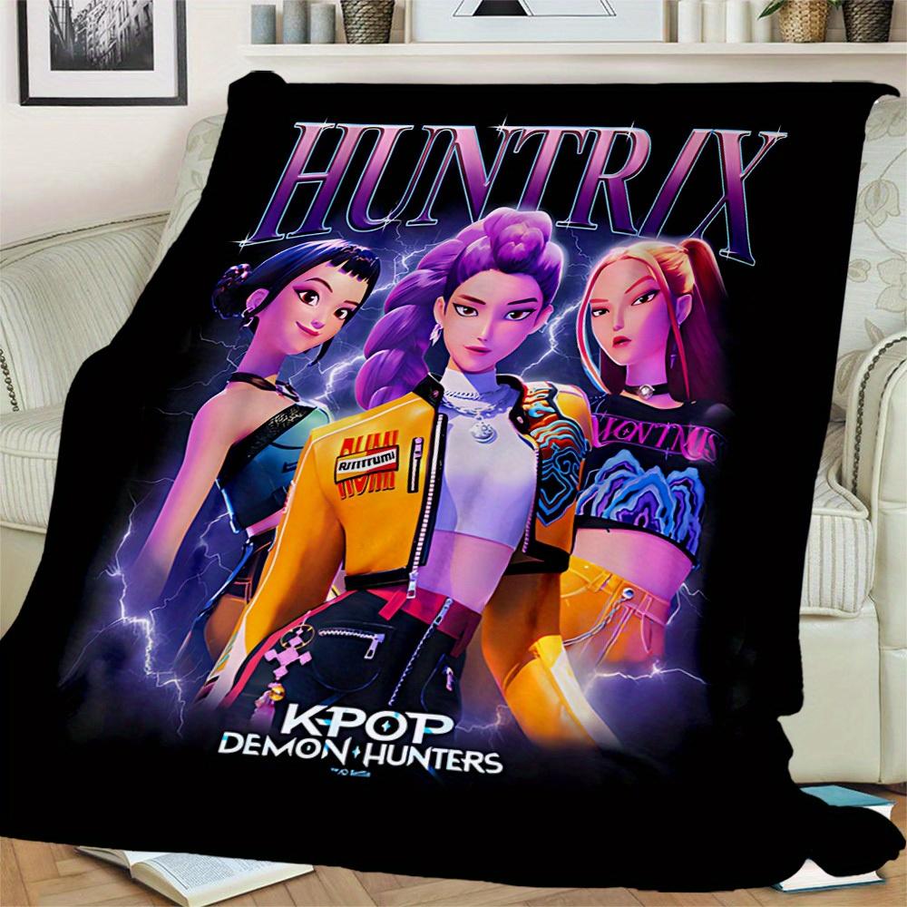 1 шт. Фланелевое одеяло с принтом KPOP HUNTR/X, Удобное для всех сезонов, Декор для дома, Тепло и уют, Идеально для Рождественских подарков821091
