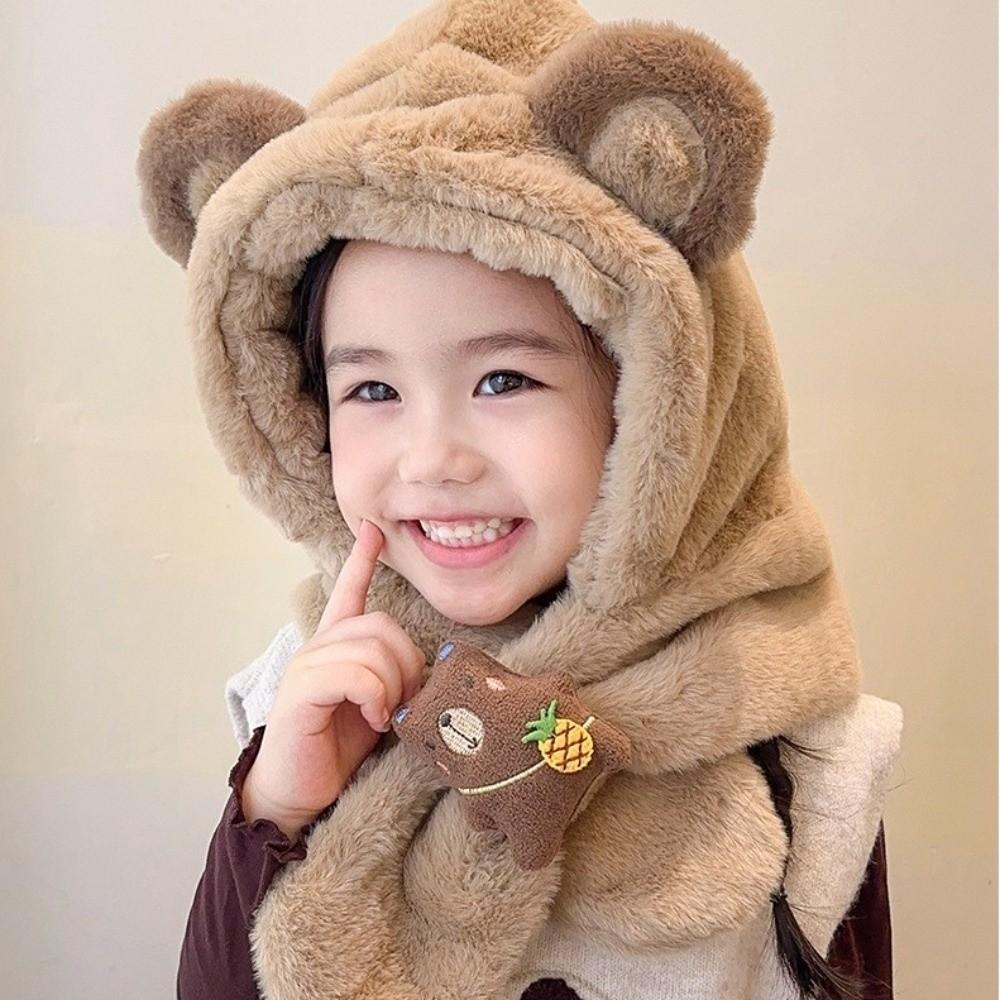 Windproof Winter Baby Hat Plush Pullover Hat Soft Kids Hat Hooded Scarf