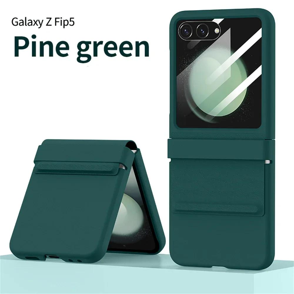 Роскошный матовый кожаный цветной шарнир для Samsung Galaxy Z Flip 6 5 5G чехол с зеркальной пленкой защитный складной противоударный полная защита