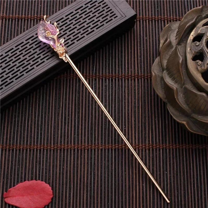 Chinese Style Vintage Hair Chopsticks Hairpins Women Elegant Hair Stick Korean Metal Glaze Woman Hair Clip Accessories Jewelry