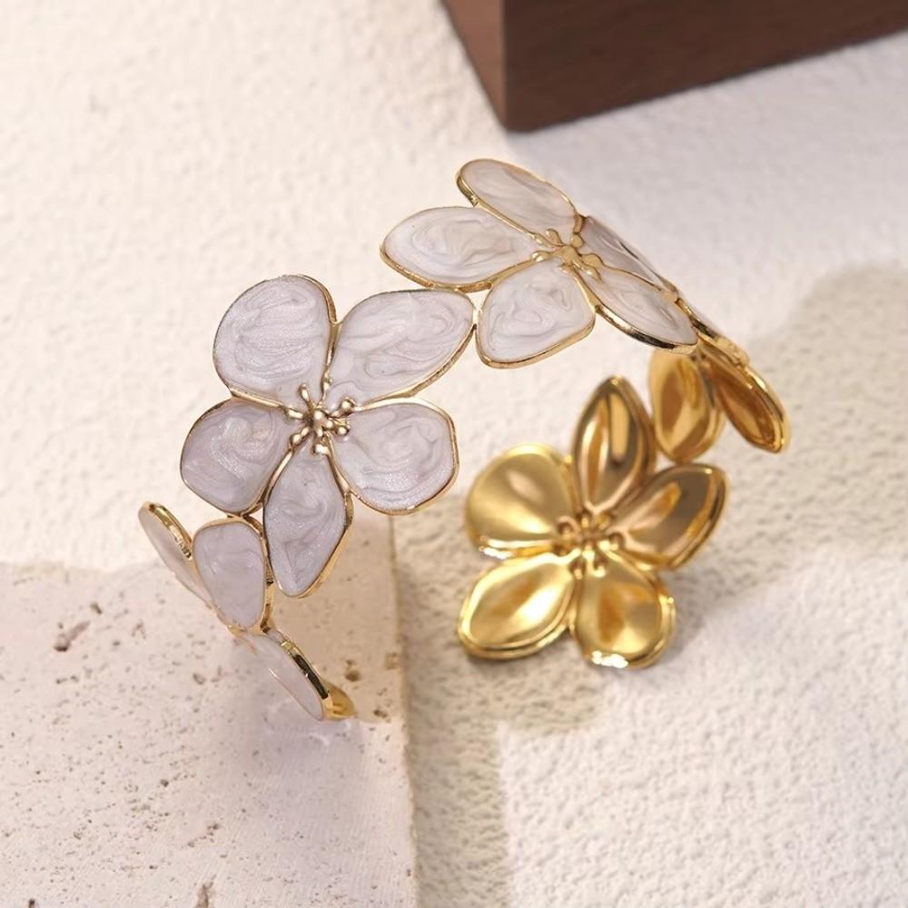 Non-Fading Flower Bangle Opening Design Women Wristband Cuff Bangle Bracelet Valentine's Day Gifts