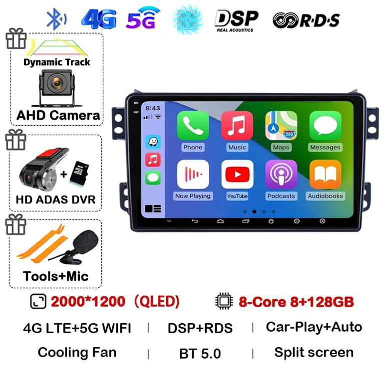 Android 14 Carplay Auto WIFI+4G для OPEL Agila SUZUKI Splash Ritz 2008-2014 Автомобильный радиоприемник Мультимедийный плеер GPS-навигация Стерео BT