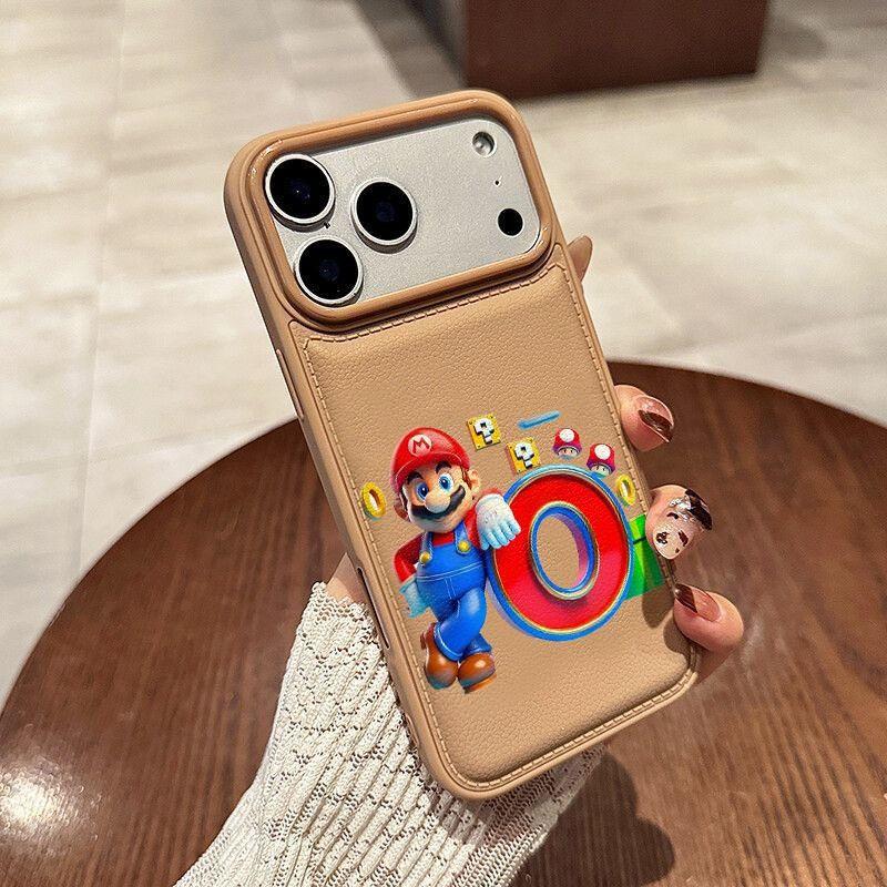 Марио подает заявку на чехол для мобильного телефона Apple 17 iphone16pro15/14 противоударный 13 полноразмерный 12 кожаный узор большие отверстия