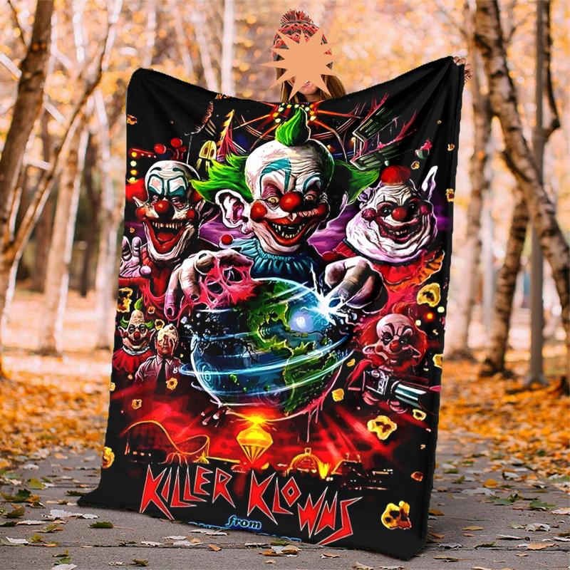 Horror Clown Circus Flannel Blanket Soft Warm All-Season Throw, Design for Camping, Car Travel, Hiking Sofa, Bed, Office Perfect Gift for Parties