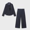 Women's Bow Tie Denim Shirt & Wide-Leg Pants Set
