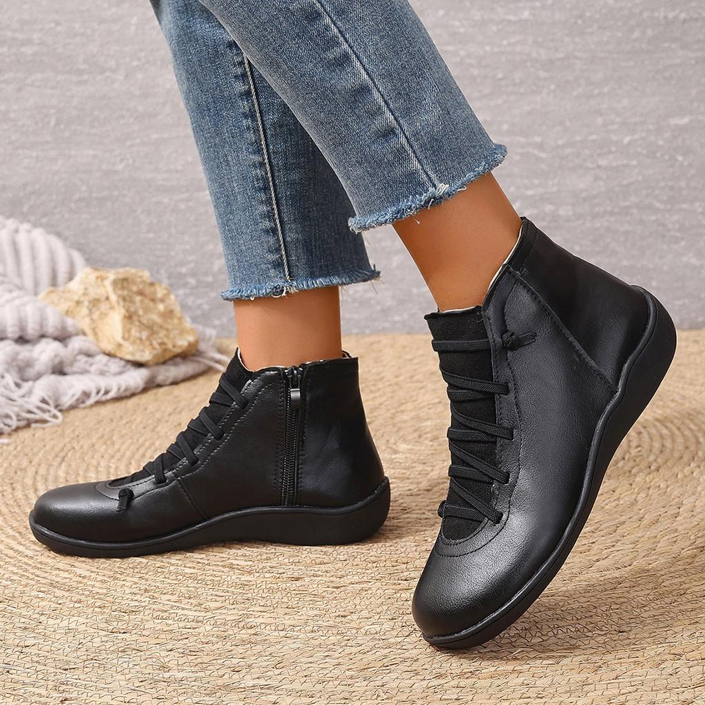 Boots Women Winter Ankle Flat Shoes Woman Short Vintage Boots with Fur for Women Lace Up Boots