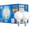 GE Refresh LED Light Bulbs, 40 Watt, Daylight, G16.5 Globe Bulbs, Small Base (2 Pack)
