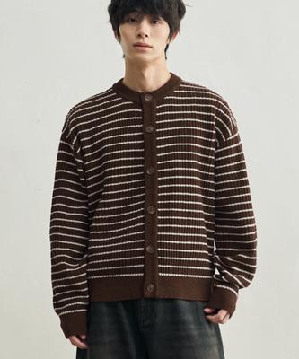 Укороченный вязаный кардиган Rotember с низкими полосками [Коричневый]