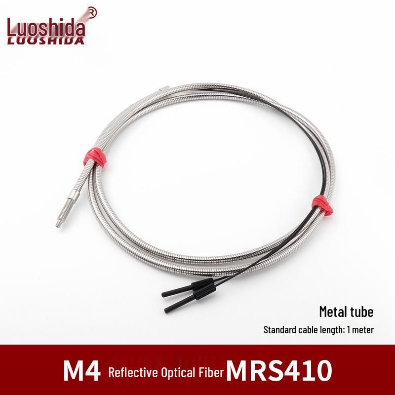 Metal Sheathed Fiber Optic Sensor Amplifier with Right Angle Elbow and Extended Reflective Through-Beam Cable