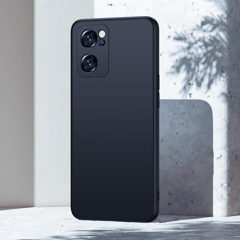 BIAZE Liquid Silicone Case for OPPO Reno7, Full Protection Shockproof Ultra-Thin Flocked Lining Heat Dissipation Liquid Frosted Soft JK110 Black