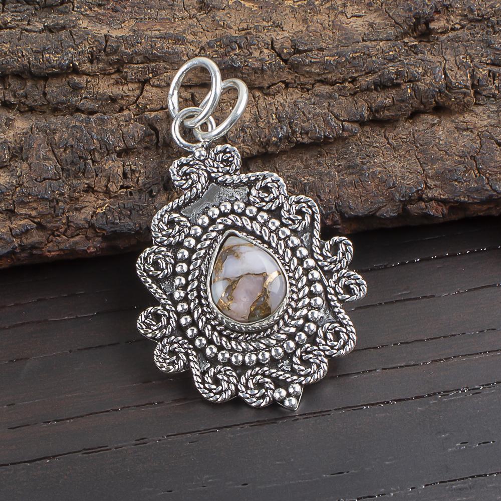 Natural Pink Opal Turquoise Gemstone 925 Sterling Silver Handmade Vintage Designer Pendant 1.55" For Wife PP-25-36