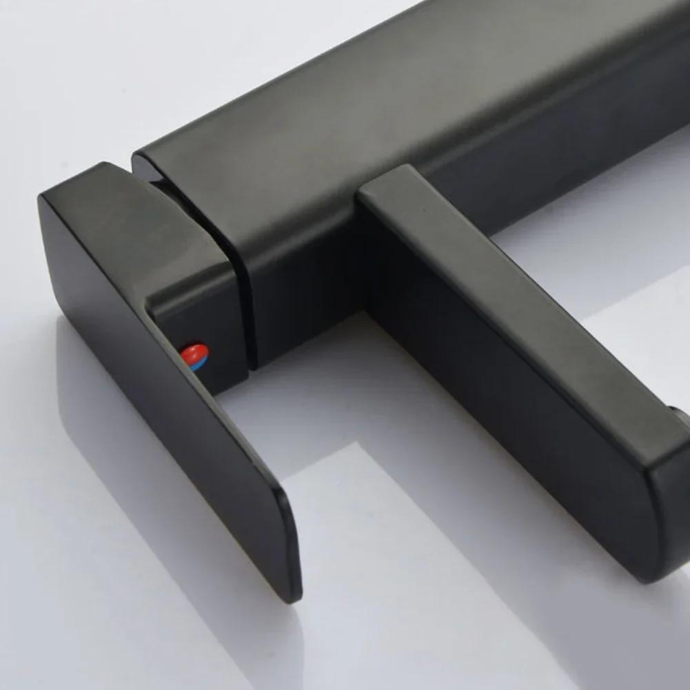 Black Bathroom Faucet Hot Cold Water Sink Mixer Tap Stainless Steel Paint Square Basin Faucets Single Hole Tapware Deck-mounted