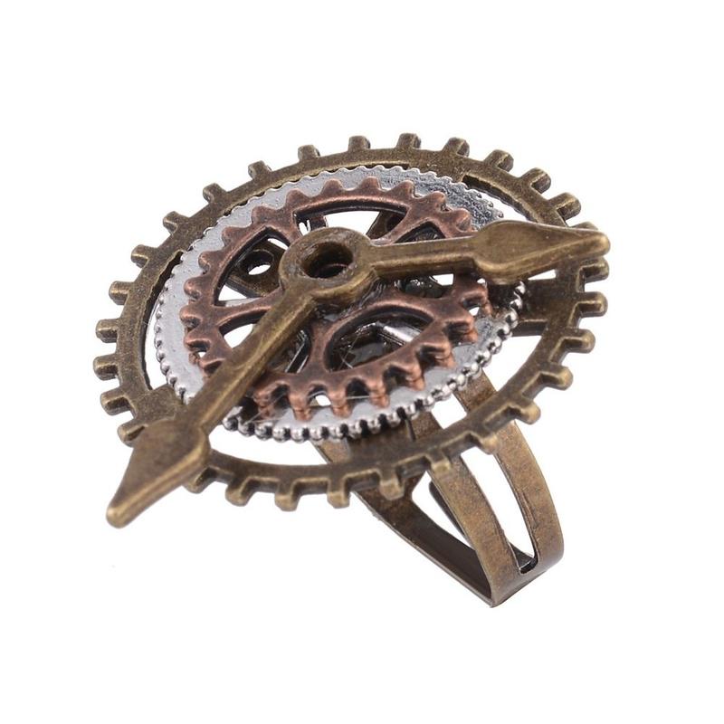 1pcs Punk Retro Charm Steampunk Gear Fingering Vintage 3 Rings Watch Clock Copper Rings