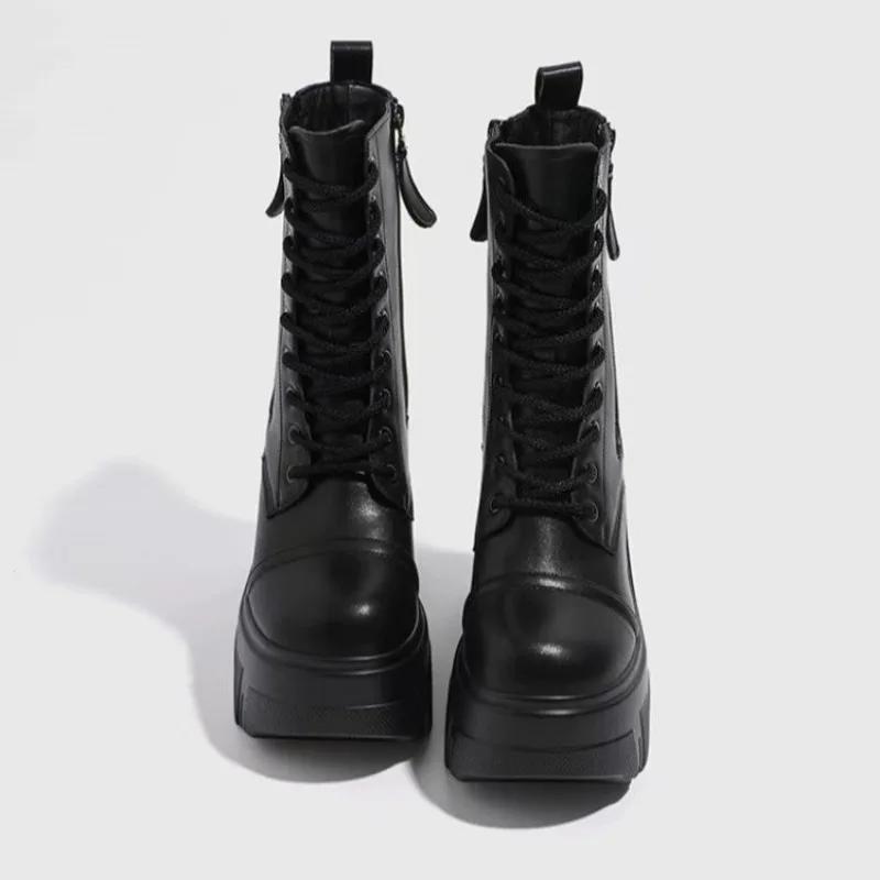 Fashion Women's Shoes 2024 High Quality Ankle Women's Boots Fashion Front Lace-up Modern Boots Women Hot Sale Round Toe Platform Heels