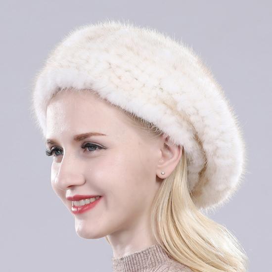Новая модная зимняя женская шапка из натурального меха норки, берет из натурального меха норки, теплая мягкая вязаная шапка ручной работы из натурального меха норки