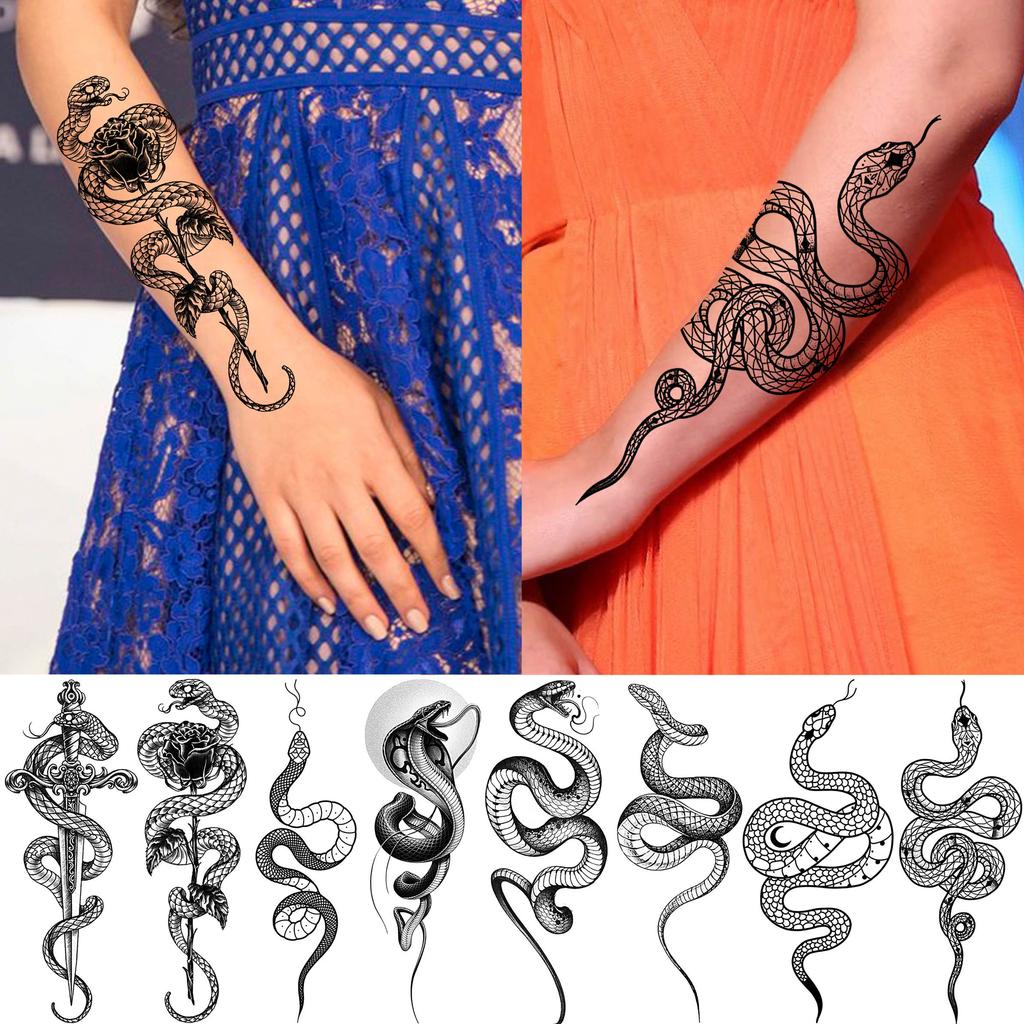 1 Sheet Snake Temporary Tattoos For Women Men Arm Leg Forearm Body Adults Rose Fake Flower Tattoo Sticker Waterproof Covers Up