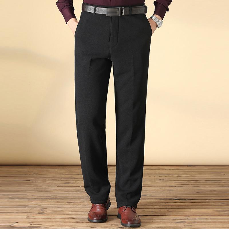 Мужские толстые бархатные теплые брюки, шерстяные флисовые брюки, повседневные прямые брюки, гибкие ветрозащитные брюки, деловые брюки для мужчин