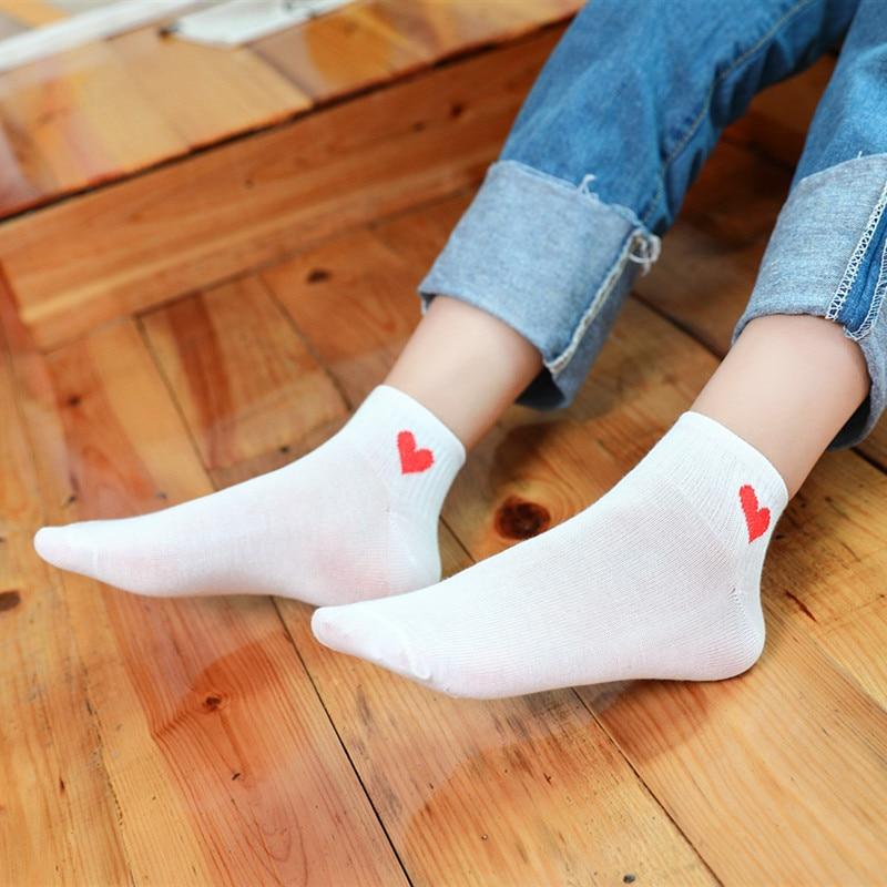 5 пар женских коротких носков с красным сердцем, милые удобные женские носки для колледжа, мягкие хлопковые носки для девочек на весну, лето и осень, Meias Sox 