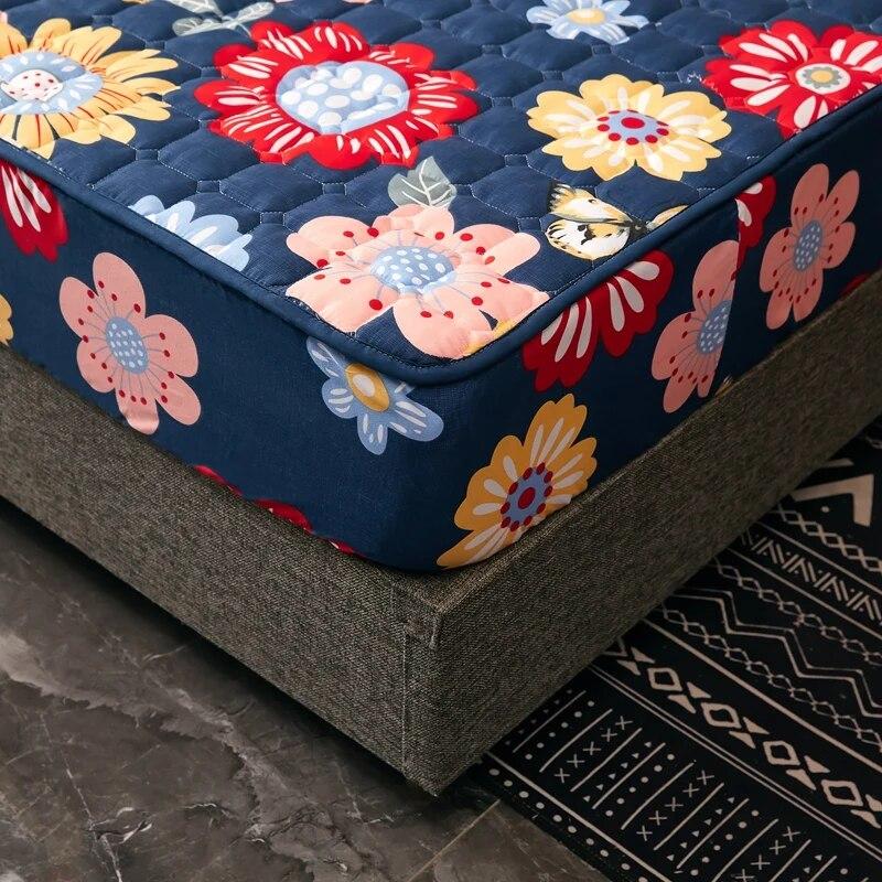 Стеганый наматрасник с принтом, сплошной цвет, эластичная лента, фиксированная простыня, модное постельное белье (Нет наволочки) Встроенный лист