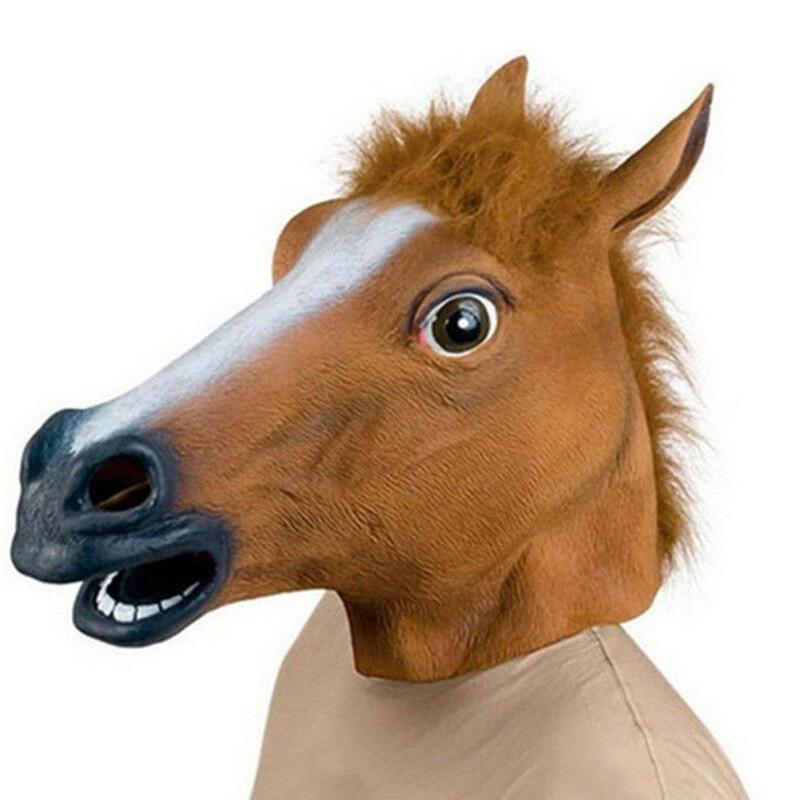 Halloween animal mask, male, BoJack Horseman style, brown horse head, same design as the dog mask, latex headgear