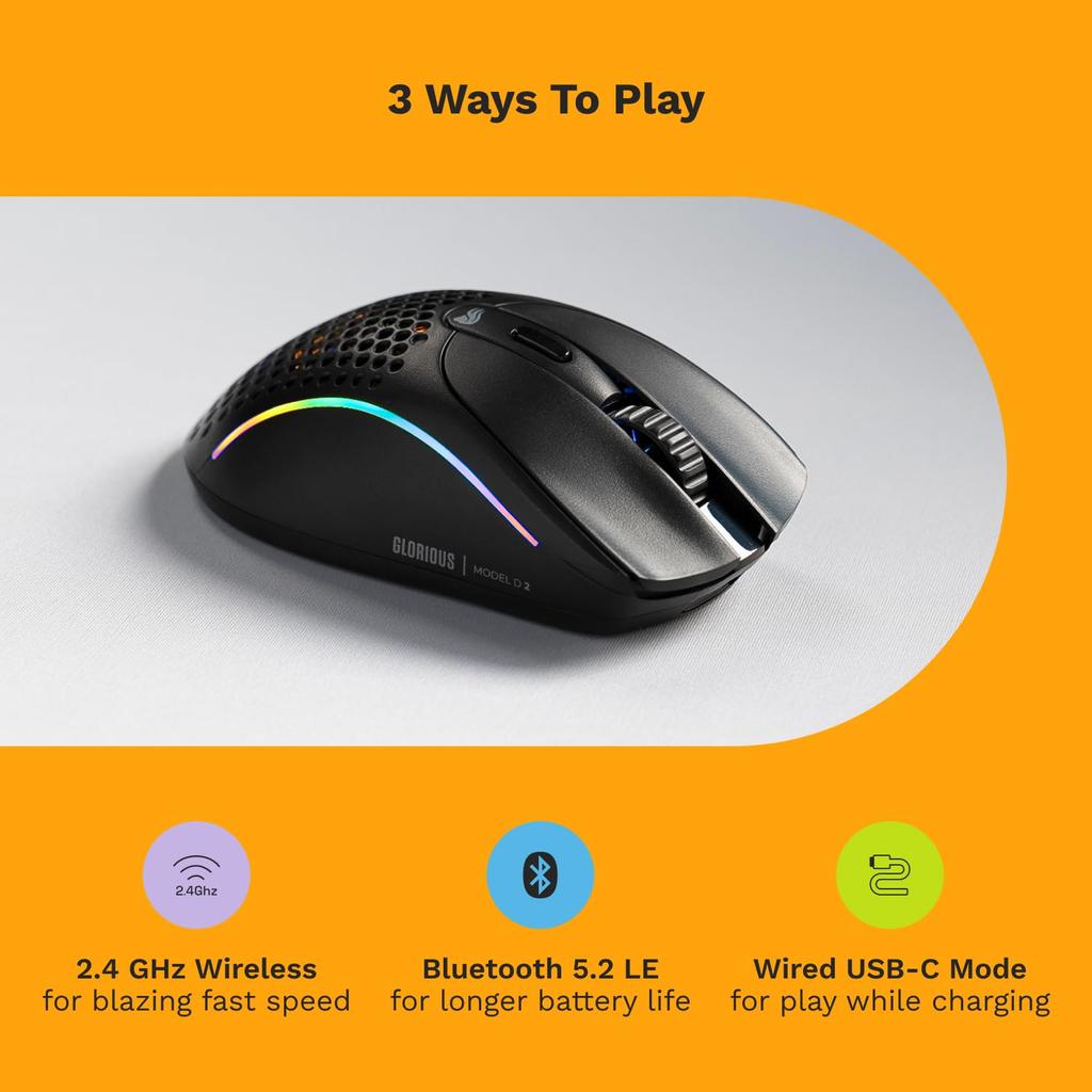 Glorious Model D 2 Wireless Matte Black Wired/Wireless Gaming Mouse GLO-MS-DWV2-MB MS0719