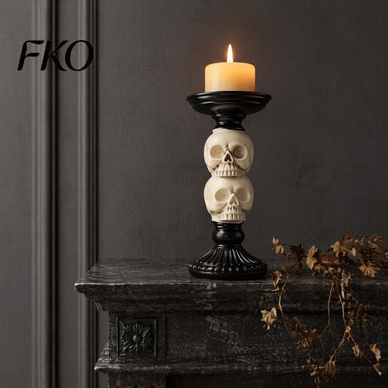 Gothic Candle Holder Halloween Candlestick Decoration, Raven Skull Holder, Three Dimensional Decor Spooky Taper Stand for Tabletop Home Matte Black
