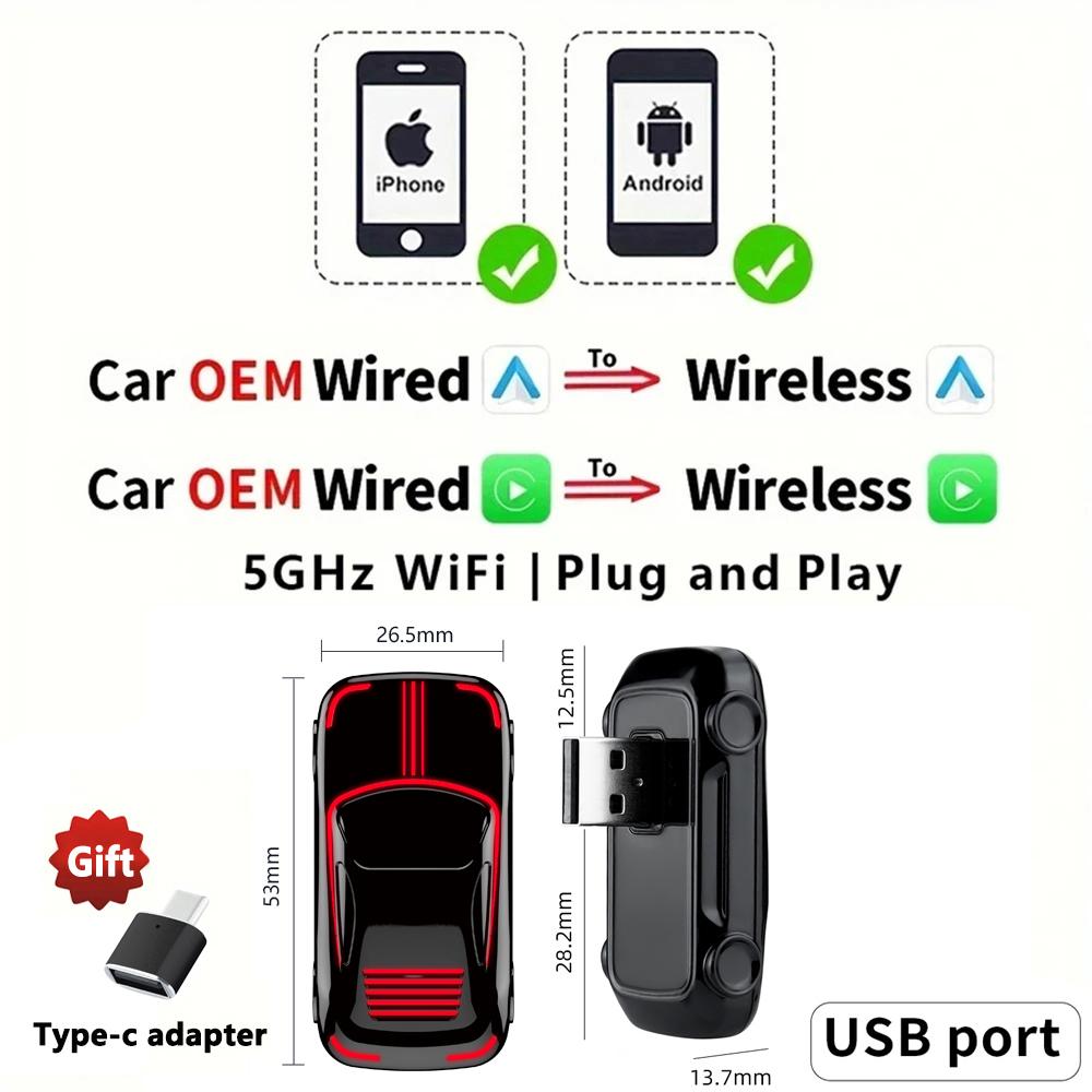 2025 НОВЫЙ 2 в 1 беспроводной Carplay AI Box Android Auto Plug And Play, применимый для преобразования оригинального автомобильного проводного Carplay в беспроводной