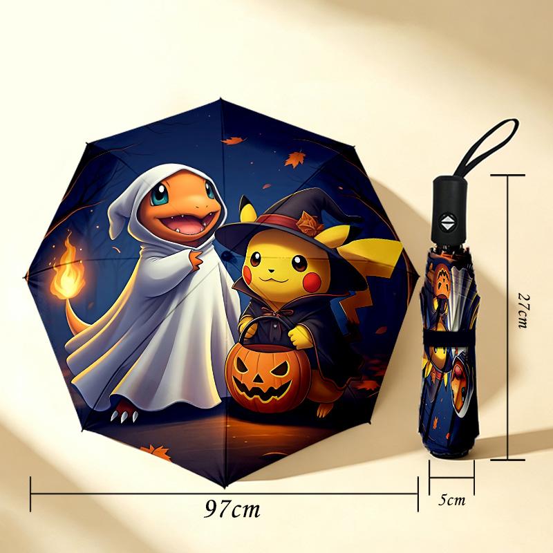 Halloween Friends 8 Ribs 3Fold Black Glue Uv Protection Umbrella Sun Protection Rainproof Compact Folding Umbrella For Travel Daily Use C924171