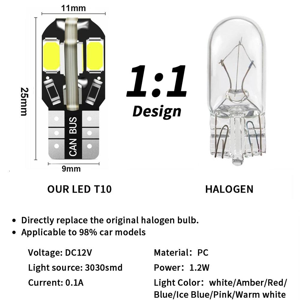 Светодиодная лампа для автомобиля T10 W5W LED Canbus без ошибок Сверхъяркий свет для салона автомобиля SMD Автолампа Белый Янтарный Красный Лампа для чтения Купольная лампа