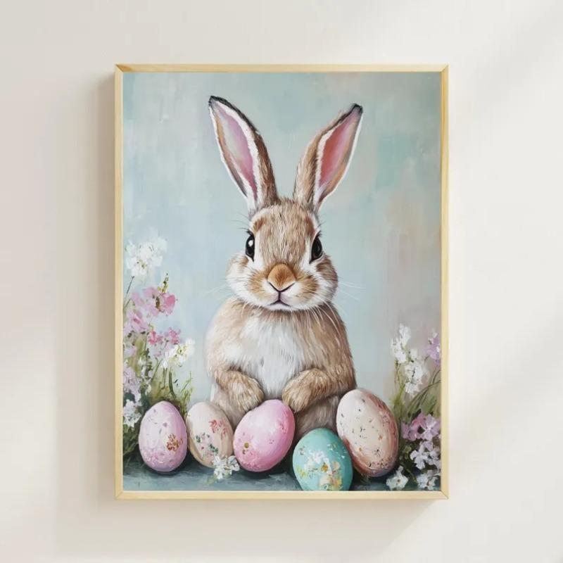 Easter Bunny Prints Wall Art, Retro Spring Rabbit Decor, Holiday Illustration, Easter Nursery Print, Whimsical Bunny Artwork