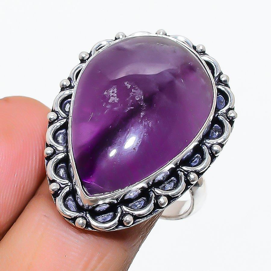 Sage Amethyst Gemstone Handmade 925 Sterling Silver Jewelry Ring Size 8 SU-10626