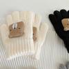 Cute Bear Baby Winter Gloves Solid Color Knitted Full Finger Gloves Kids Boys Girls Outdoor Warm Mittens